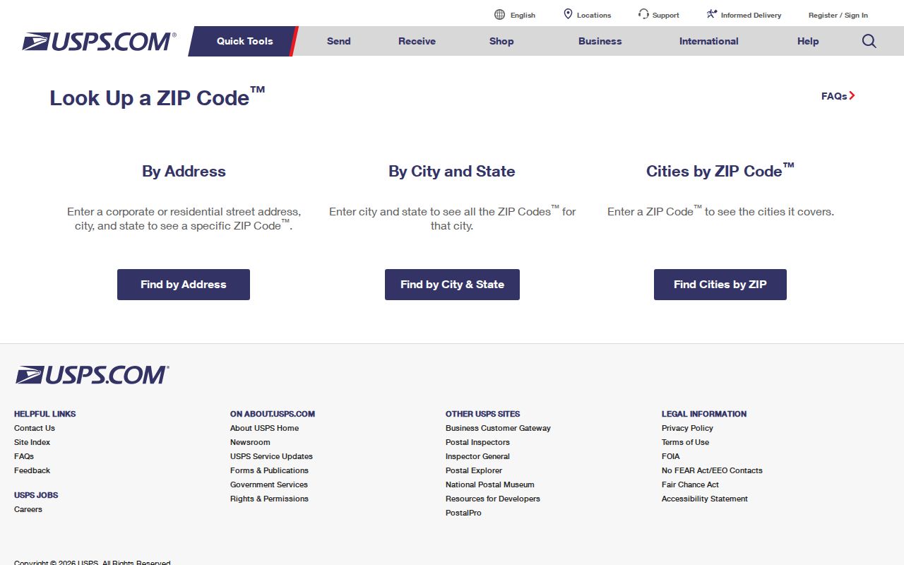 Salina ZIP code directory USPS ZIP Code Lookup screen